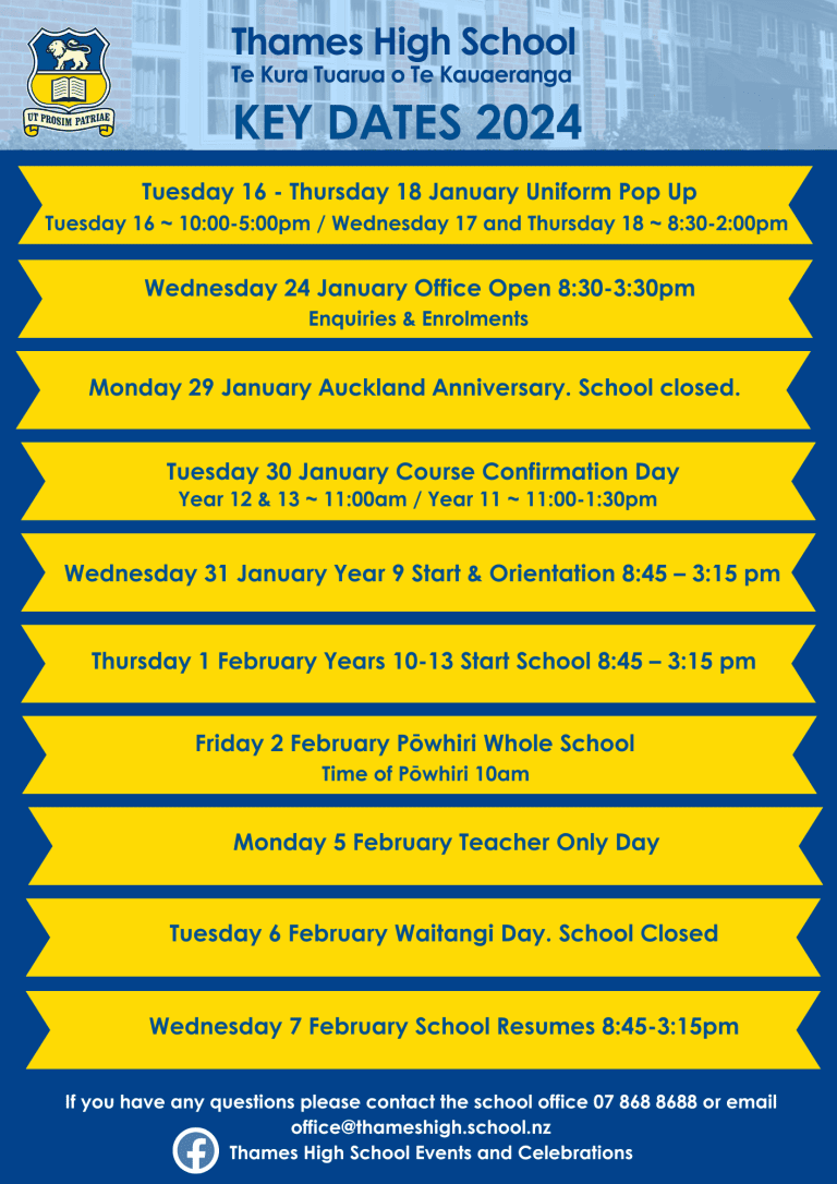 Key Dates & Times - Thames High School